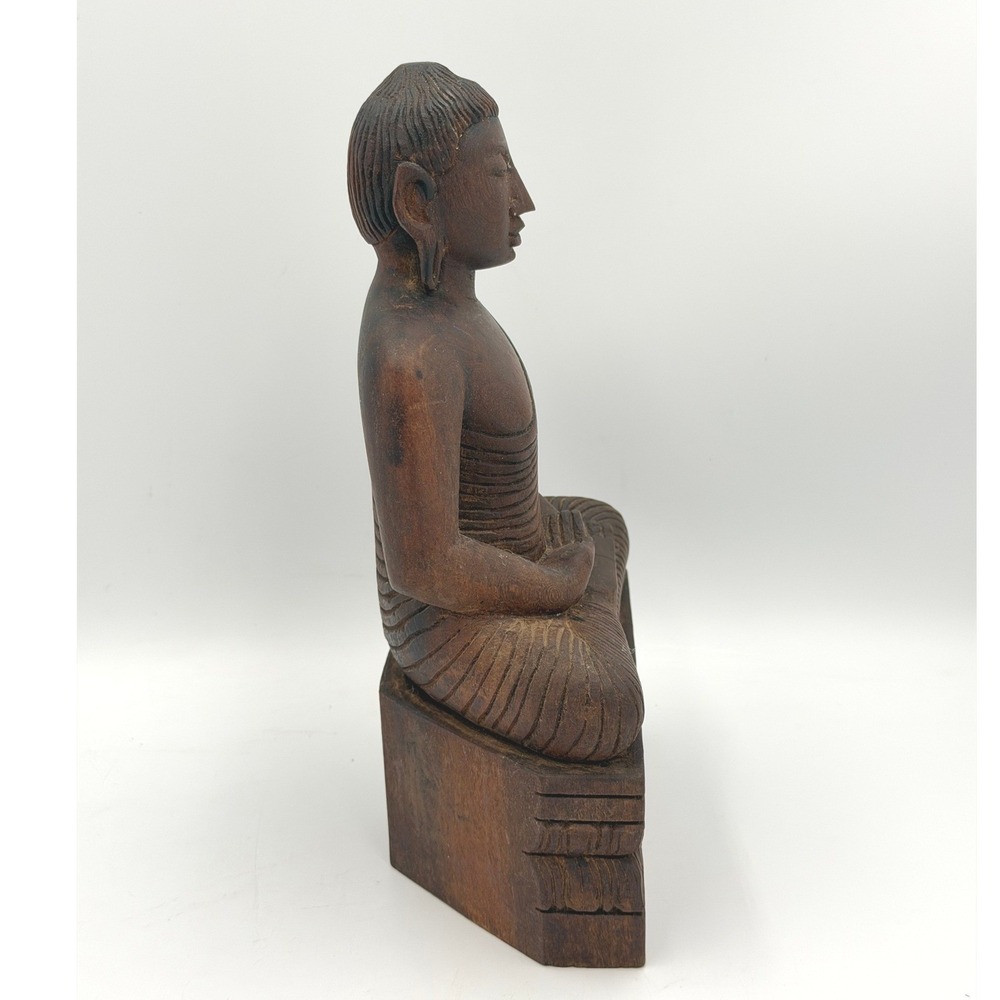 Vintage Carved Wood Buddha Statue & Embossed Metal Wall Plaque Buddhist Decor - Picture 14 of 15